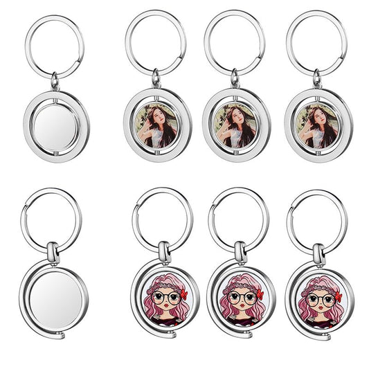 SCCFMM 30pieces Sublimation Keychains Blank Rotate Key Chains DIY Heat Transfer Press Keyrings Double side Pictures Key Rings Personalized Gifts For Women Girls