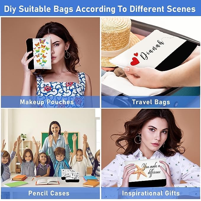 SCCFMM 10 Pack Sublimation Blank DIY Large Cotton Polyester Tote Bag + Cosmetic Bag, Reusable Grocery Shopping Fashionable Two-Tone Cloth Bags Makeup Bag for Heat Transfer Print