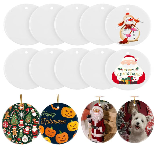 30Pcs Sublimation Blank Ceramic Ornaments Pendant Bulk Ceramic Discs Ornament for DIY Heat Press Printing White Round Porcelain Personalized Xmas Tree Ornament Keepsake Crafts Gift