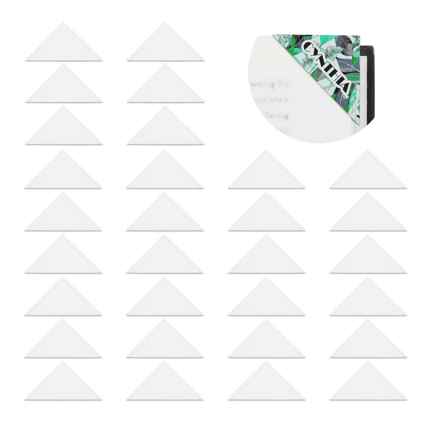 30pcs Sublimation PU Leather Corner Bookmarkers 2.36" Triangle White Blanks for Reading Lover Personalized Reading Gifts
