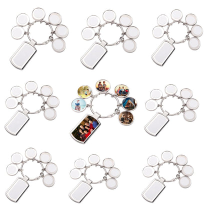 SCCFMM 10 Pcs Sublimation Blanks Keychain With 7 Keyring, DIY Heat Transfer Press Key Chains with Keyrings for Photos, Laser Engraving Crafts