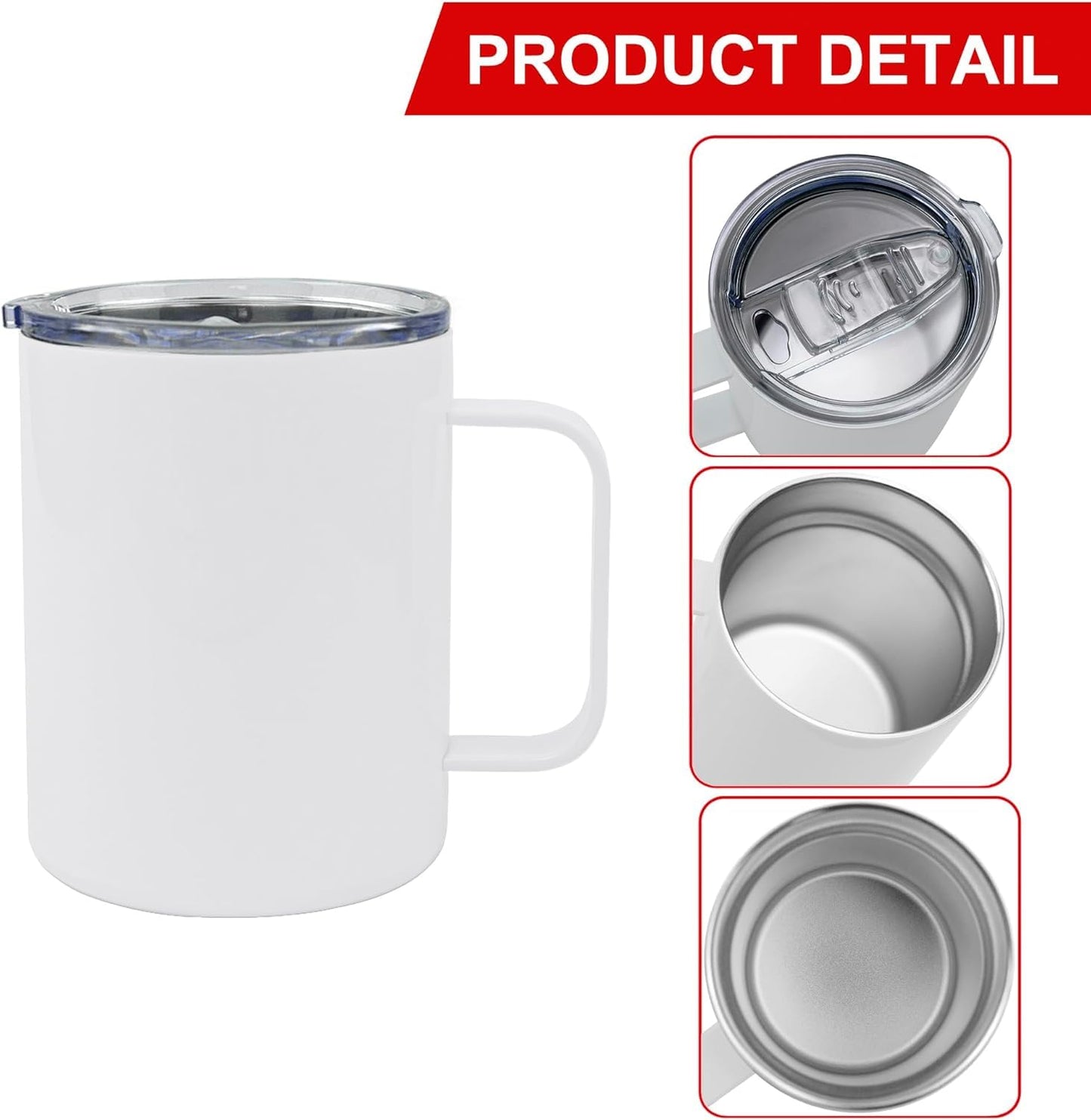 4 Pcs Sublimation Blank Skinny Tumbler 12 OZ With Handle DIY Heat Transfer Print Double Wall Stainless Steel Coffee Straight Mug with Sliding Lid