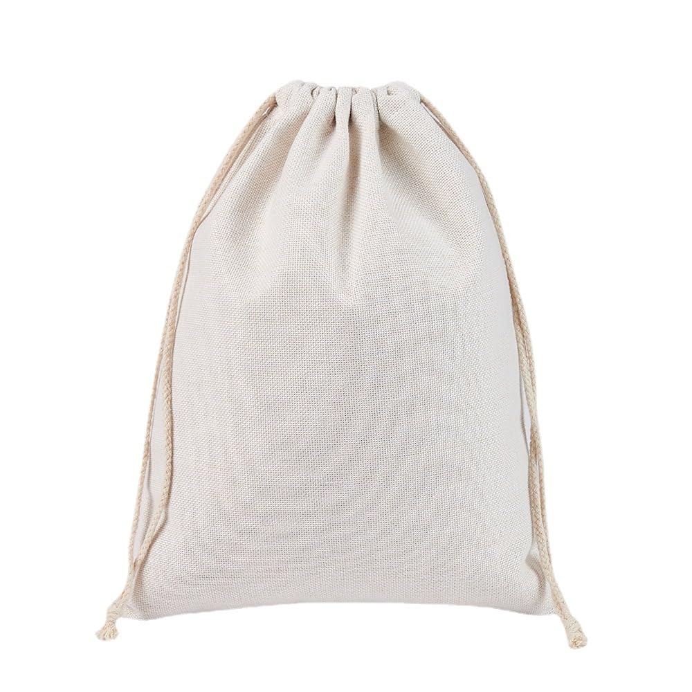 SCCFMM 10 Pieces Sublimation Blank Drawstring Bread Bags Sublimation Linen Burlap Drawstring Bag Present Bags with Drawstring for Favors Party DIY Craft Heat Transfer Print