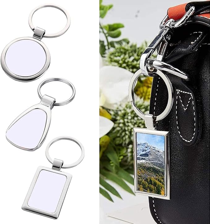 SCCFMM 30pcs Sublimation Blank Metal Keychain Bulk Sublimation Blanks Keychain with Key Ring Heat Transfer Keychains for Christmas Valentine Graduation Day Present