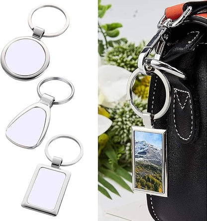 SCCFMM 30pcs Sublimation Blank Metal Keychain Bulk Sublimation Blanks Keychain with Key Ring Heat Transfer Keychains for Christmas Valentine Graduation Day Present
