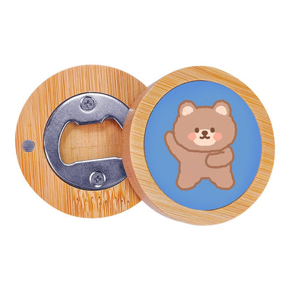 20 Pack 2 in 1 Sublimation Blank Bamboo Bottle Opener+ Refrigerator Magnet,Round Wooden Stainless Steel Table Opener Mug Cup Coasters,DIY Heat Transfer Print Beer Openers for Kitchen,Bar,Restaurant