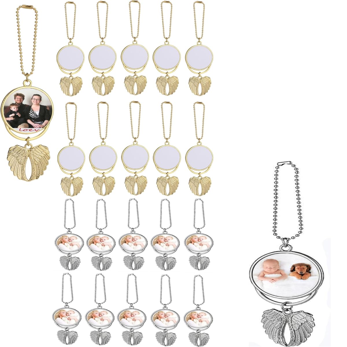 SCCFMM 20pcs Sublimation Blanks Hanging Ornament Pendant, Car Rearview Mirror Pendant with Sublimation Blank, Angel Wing Ornament Charms Pendant for Keychain Car Christmas Decor
