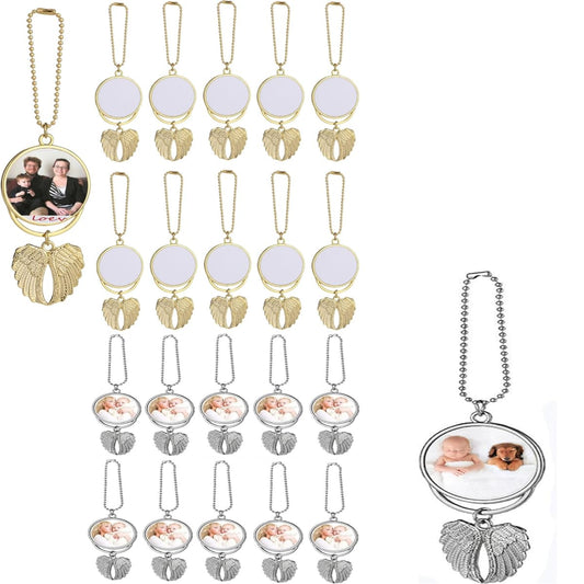 SCCFMM 20pcs Sublimation Blanks Hanging Ornament Pendant, Car Rearview Mirror Pendant with Sublimation Blank, Angel Wing Ornament Charms Pendant for Keychain Car Christmas Decor