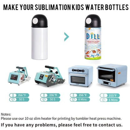 8 Pack Sublimation Kids Water Bottles Blanks 12 OZ Straight Skinny Kids Tumbler Sippy Up Cup with Pop Mixed Color Lid for Tumbler Heat Press Sublimation Oven Printing