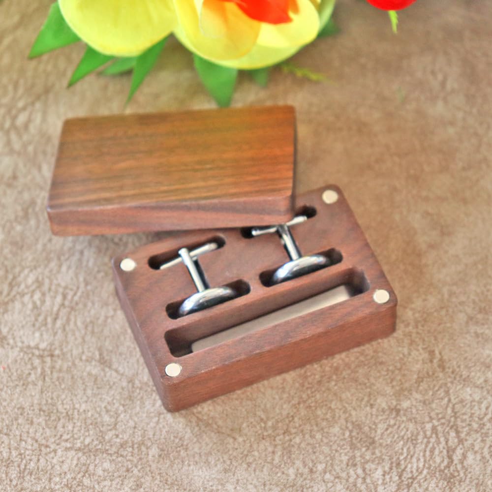 20 pieces Tie Clip and Cufflink Box Wooden Cufflink Box Case Magnetic Cufflink Tie Clip Case Jewellery Organisers Accessories for Men Boys 6.8x5.7cm For Laser Engarve