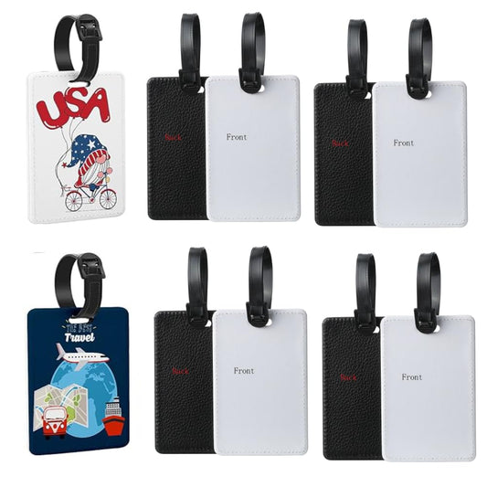 30 Pack Rectangle Shape Sublimation Blank Luggage Tags Label Tag DIY Heat Transfer Single Sided White PU Leather Travel Bag Baggage Tags with Strap for Travel Suitcase Bags