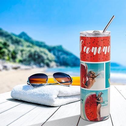 Sublimation Blanks Skinny Tumbler White 20 OZ Straight Stainless Steel with Metal Straw for Mug Tumbler Heat Press Machine Sublimation Printing 4 Pack