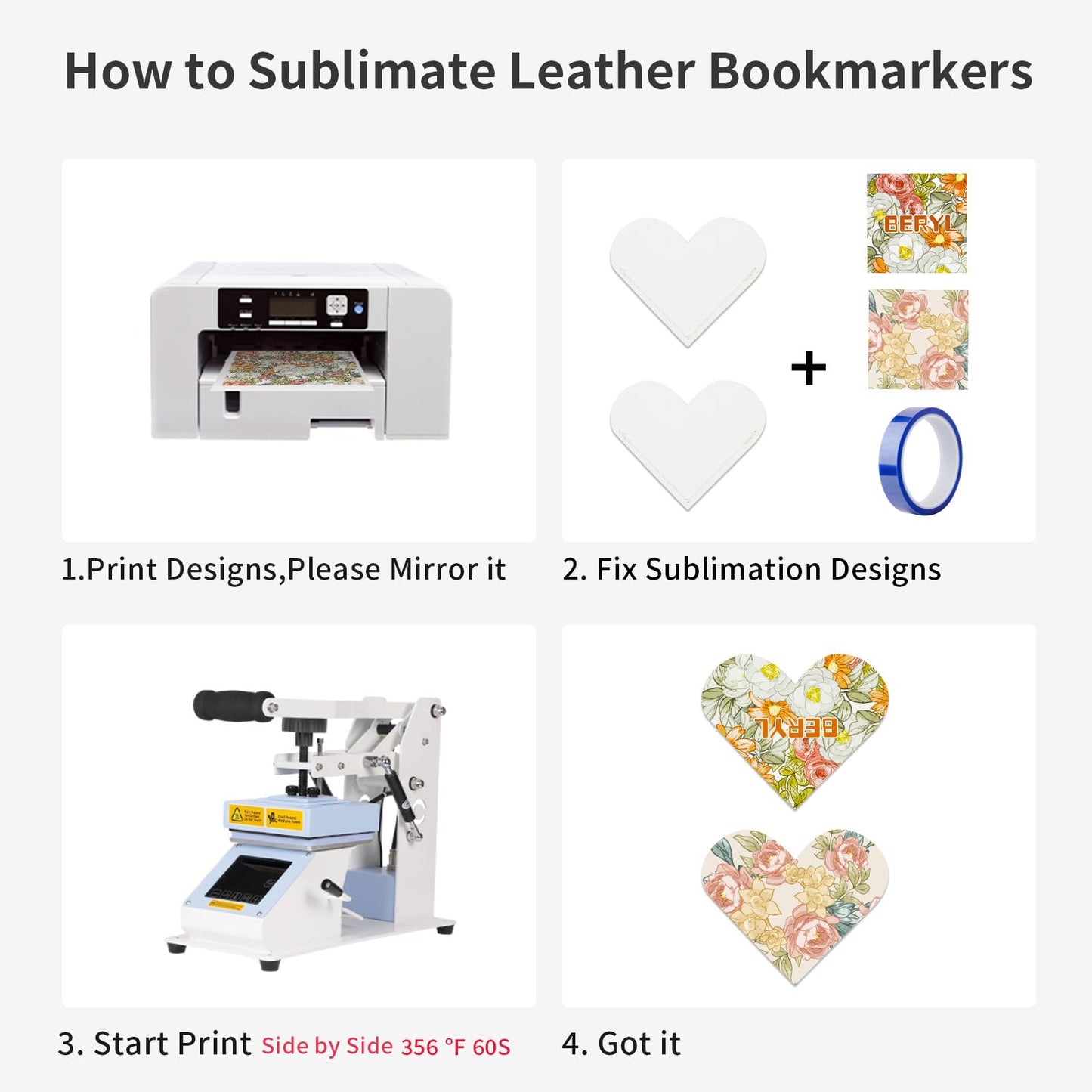 30pcs  Sublimation PU Leather Corner Bookmarkers 2" Heart-Shaped White Blanks for Reading Lover Personalized Reading Gifts