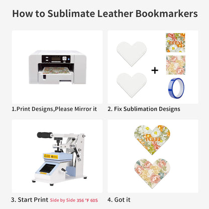 30pcs  Sublimation PU Leather Corner Bookmarkers 2" Heart-Shaped White Blanks for Reading Lover Personalized Reading Gifts