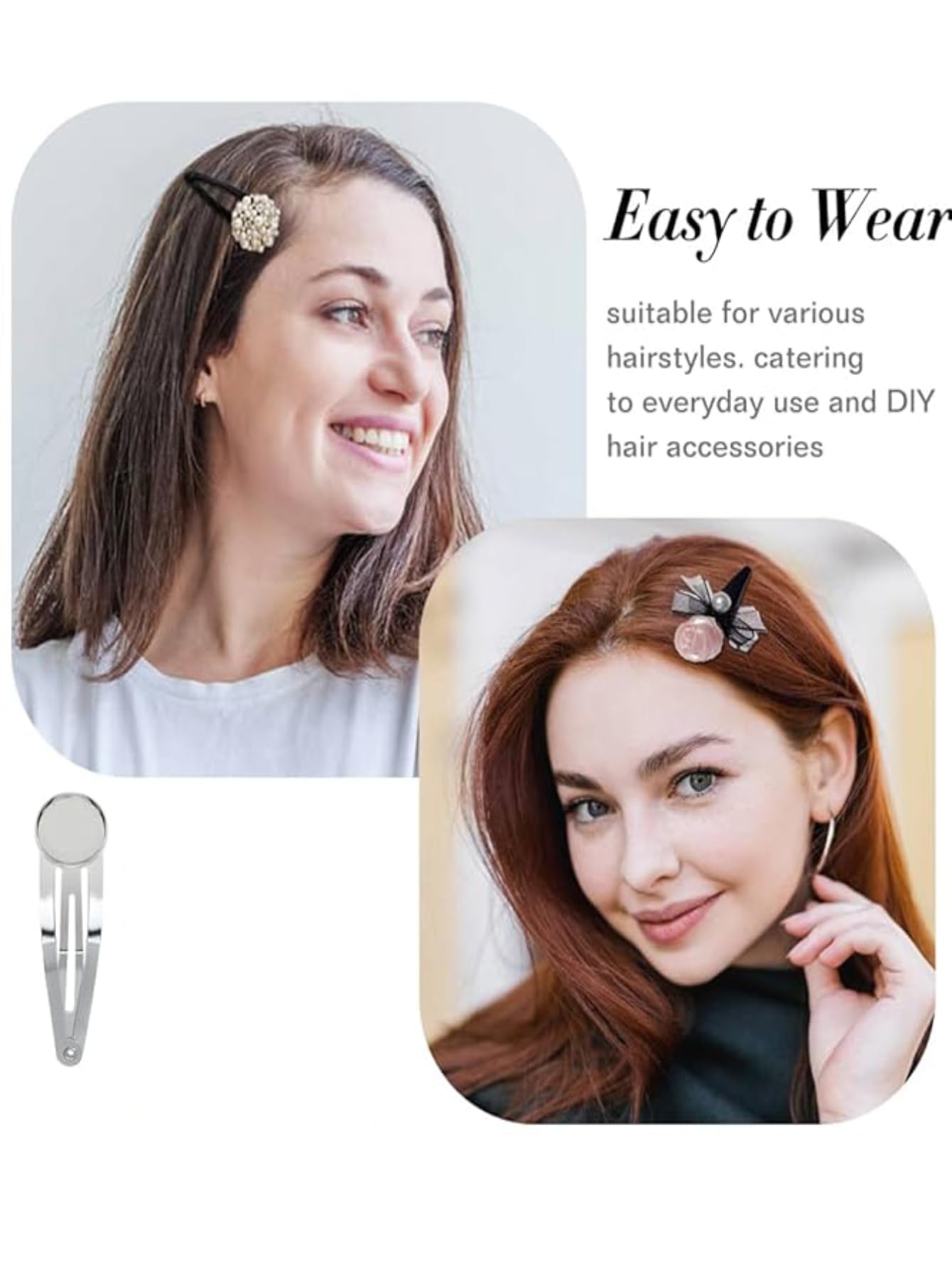 100 Pcs Sublimation Blank Round Shape Hairpins Silver Round Bezel Tray 20mm Blank Metal Hair Pins DIY Heat Transfer Print Hair Pins Supplies for Jewelry Making