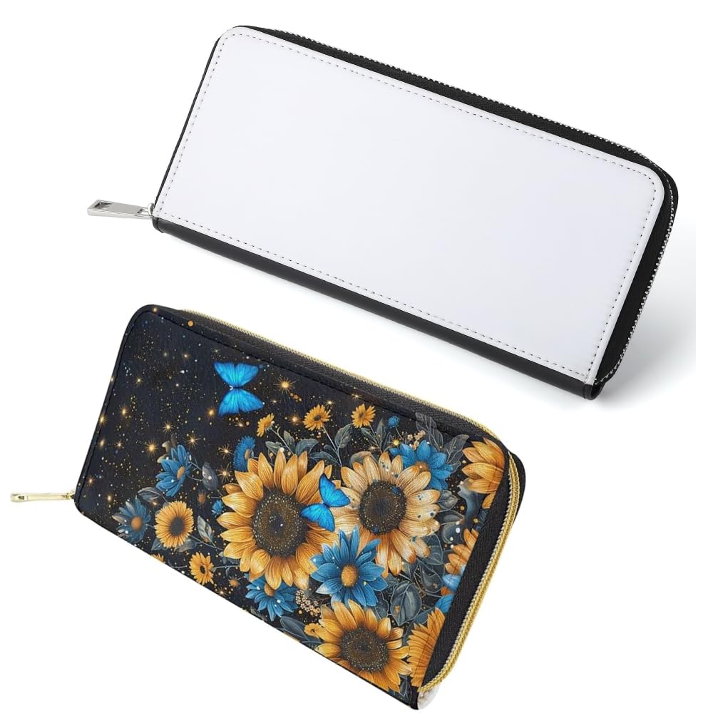 SCCFMM 5 Pieces Sublimation Blank Fashion Women Zip Around Long Wallet Diy Heat Transfer Print PU Leather Phone Clutch Travel Card Holder Purse For Women Girls Gift