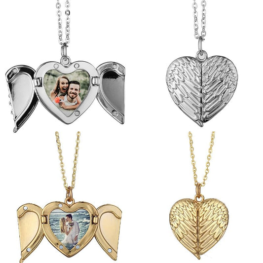 SCCFMM 20 Set Sublimation Blank Angel Wing Necklace with Bezel Pendant Trays Locket Necklace DIY Heat Transfer Photo Frame Personalized Memorial Necklaces for Wending DIY Jewelry Making Crafts