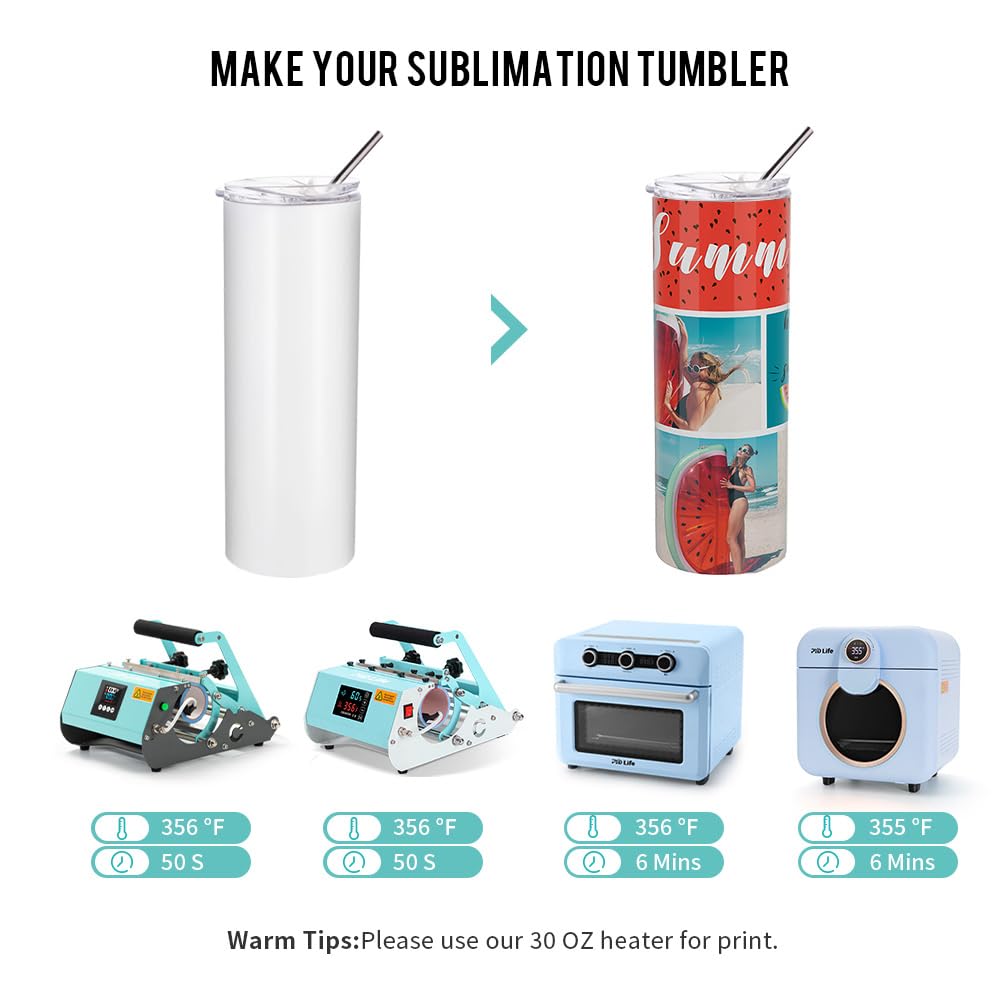 Sublimation Blanks Skinny Tumbler White 20 OZ Straight Stainless Steel with Metal Straw for Mug Tumbler Heat Press Machine Sublimation Printing 4 Pack