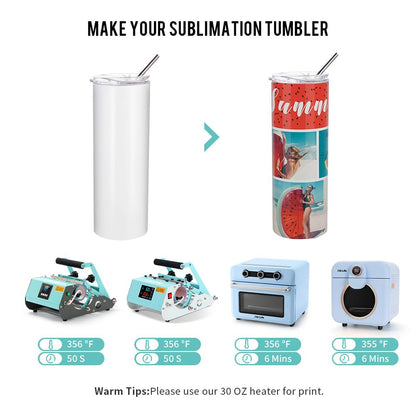 Sublimation Blanks Skinny Tumbler White 20 OZ Straight Stainless Steel with Metal Straw for Mug Tumbler Heat Press Machine Sublimation Printing 4 Pack
