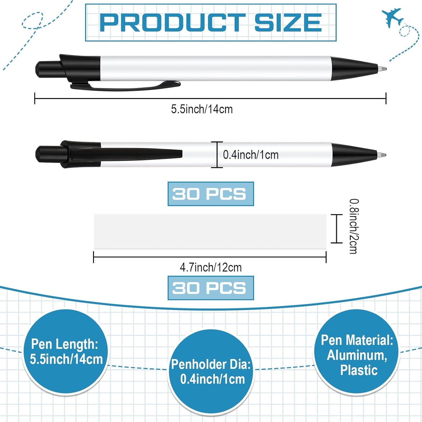 50 pcs Sublimation Blank Metal Body Pens DIY Heat Transfer Ballpoint Pen with Shrink Wrap DIY Heat Transfer Print School Supplies for Christmas DIY Office School Stationery Supplies