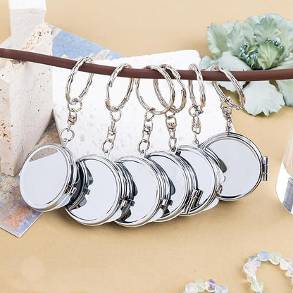 20 Pack Sublimation Blanks Pocket Mirror with Keychains DIY Heat Transfer Compact Travel Folding Mirrors for Makeup Gift Round Silver