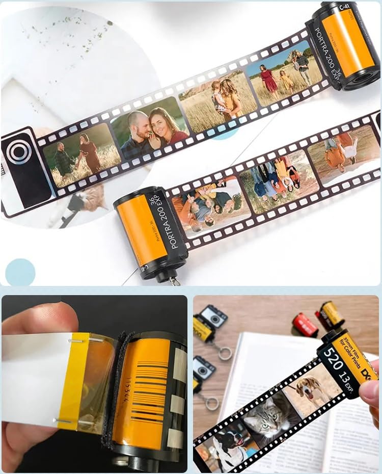 30 Set Sublimation Blank Memory Film roll Keychain, Double-Sided Sublimation Camera Film roll Key Chain for DIY Heat Transfer Print