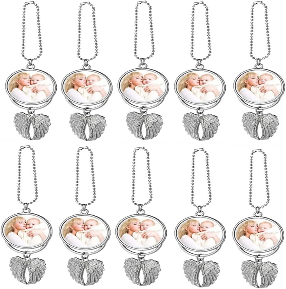 SCCFMM 20pcs Sublimation Blanks Hanging Ornament Pendant, Car Rearview Mirror Pendant with Sublimation Blank, Angel Wing Ornament Charms Pendant for Keychain Car Christmas Decor