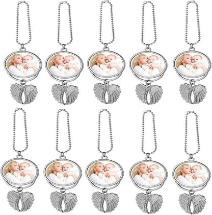 SCCFMM 20pcs Sublimation Blanks Hanging Ornament Pendant, Car Rearview Mirror Pendant with Sublimation Blank, Angel Wing Ornament Charms Pendant for Keychain Car Christmas Decor