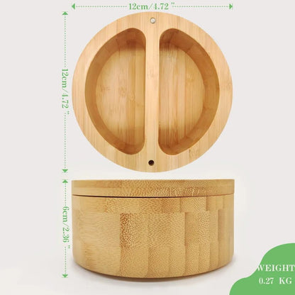 4.7 * 2.4 inch/12 * 6cm Bamboo Salt Keeper Duet Salt and Pepper Bowl, Salt Cellar and Storage Box with Two Compartments, Magnetic Swivel Lid