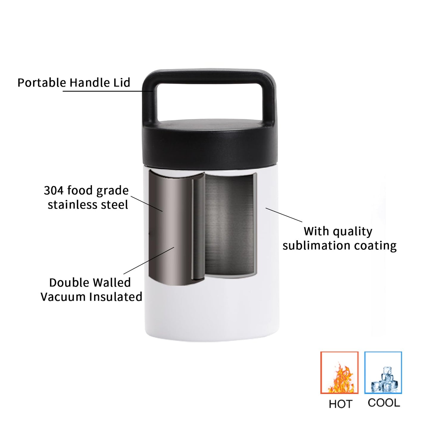 8 Pack Sublimation Kids Tumblers Bulk Food Jars Blanks White 13 OZ Stainless Steel with Portable Handle Lid for Cricut Mug Press Tumbler Heat Press Sublimation Oven Printing