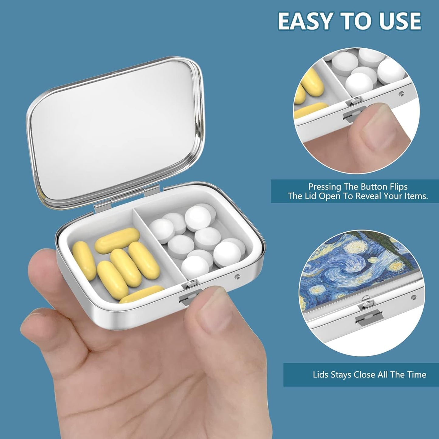 20pcs Sublimation Blank Pill Box Metal Square 2 Compartment Medicine Pill Case,Portable Pocket or Purse Pill Box for DIY Heat Transfer Print