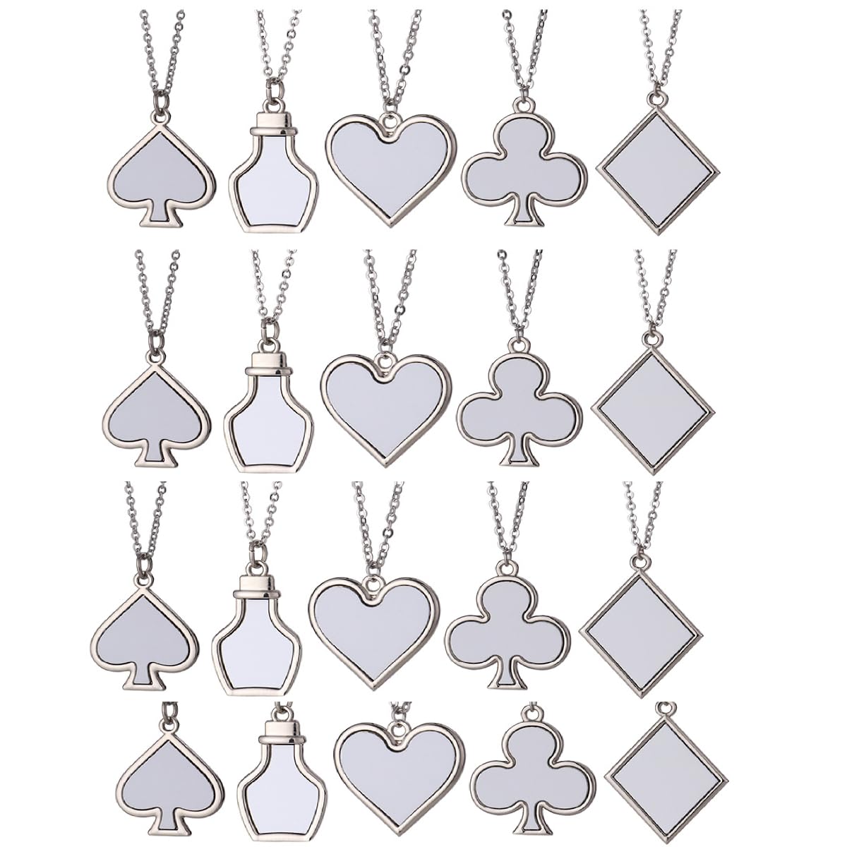 20 Sets 5 Styles Angel Wing Sublimation Blank Pendant Necklace Blank Tray Bezel with Alloy Wing Charms Pendant DIY Ornament Decorations For Heat Transfer Print