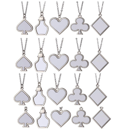 20 Sets 5 Styles Angel Wing Sublimation Blank Pendant Necklace Blank Tray Bezel with Alloy Wing Charms Pendant DIY Ornament Decorations For Heat Transfer Print