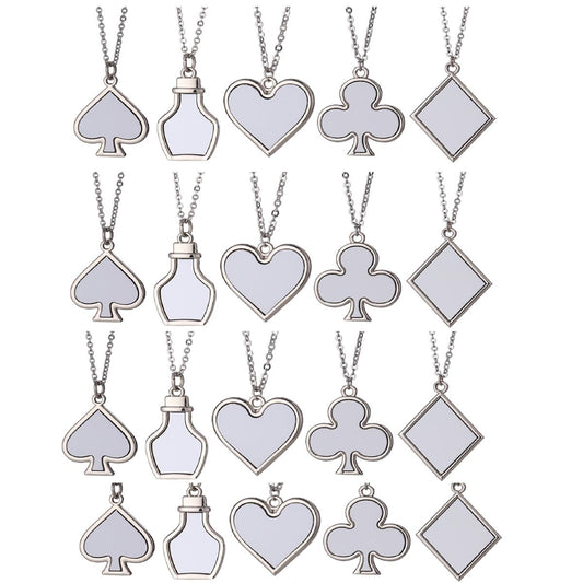 20 Sets 5 Styles Angel Wing Sublimation Blank Pendant Necklace Blank Tray Bezel with Alloy Wing Charms Pendant DIY Ornament Decorations For Heat Transfer Print