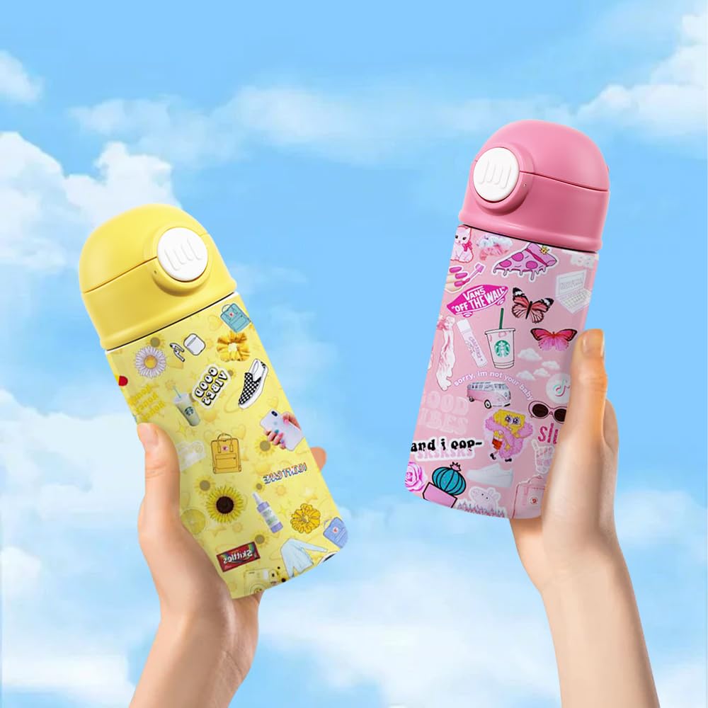 8 Pack Sublimation Kids Water Bottles Blanks 12 OZ Straight Skinny Kids Tumbler Sippy Up Cup with Pop Mixed Color Lid for Tumbler Heat Press Sublimation Oven Printing