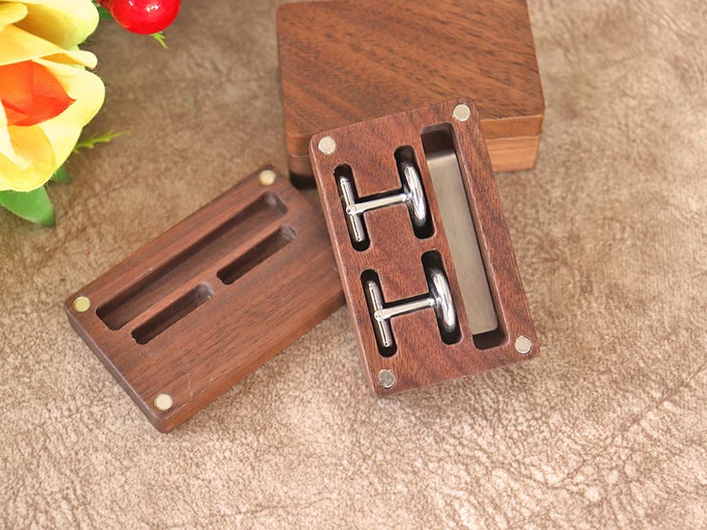 20 pieces Tie Clip and Cufflink Box Wooden Cufflink Box Case Magnetic Cufflink Tie Clip Case Jewellery Organisers Accessories for Men Boys 6.8x5.7cm For Laser Engarve