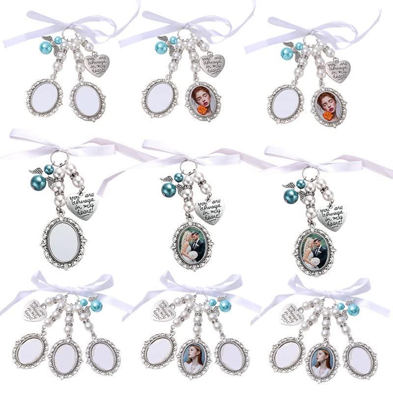 30set Sublimation Blank Wedding Bouquet Photo Charms Memory Charms Oval Frame Memorial Picture Charm DIY Pin Brooch with Oval Glass Cabochon Pendants Bulk for Wedding Party Bridal Shower