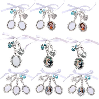 30set Sublimation Blank Wedding Bouquet Photo Charms Memory Charms Oval Frame Memorial Picture Charm DIY Pin Brooch with Oval Glass Cabochon Pendants Bulk for Wedding Party Bridal Shower