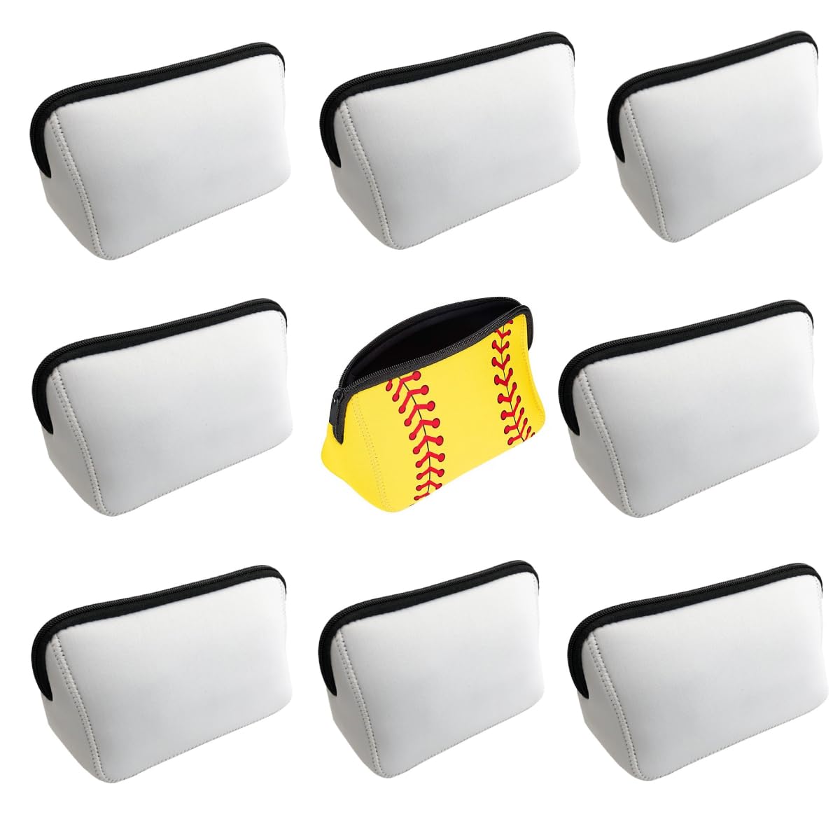 SCCFMM 20 Pcs Sublimation Blanks White Neoprene Cosmetic Bags DIY Heat Transfer Print Makeup Bags Iron on Zipper Toiletry Pouch Canvas Pen Case For Women Girls