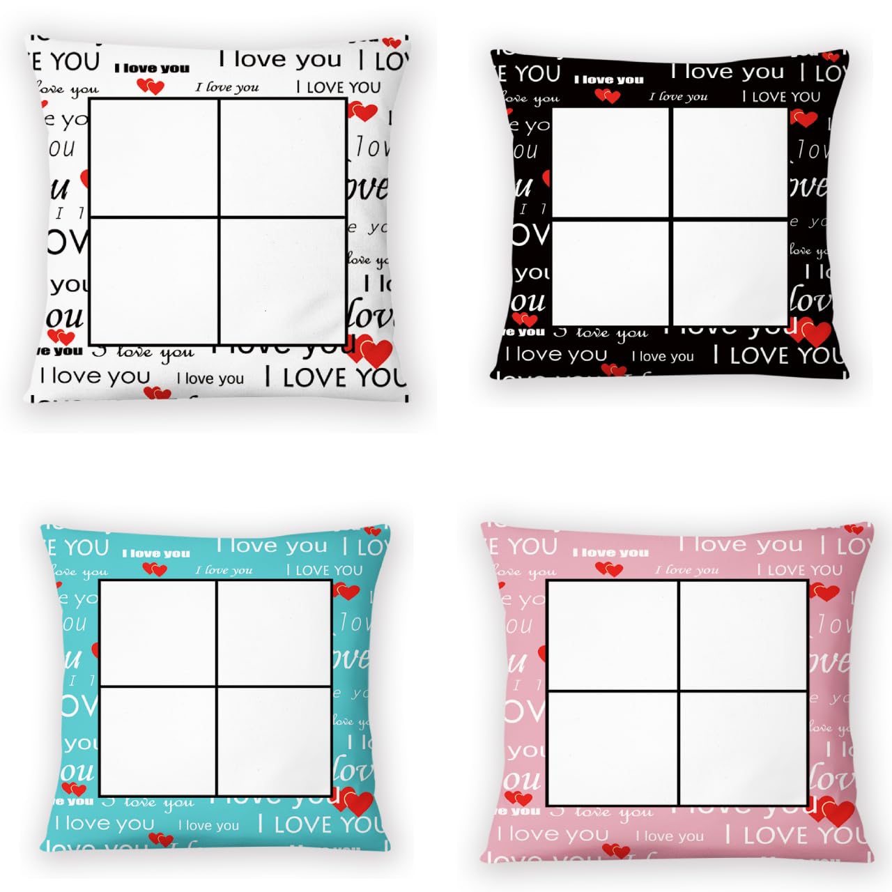 20 Pcs I Love You Letters Print Sublimation Blank 4 Panel Pillow Cases Cushion Cover Throw Pillow Covers for Sublimation Printing 15.7 x 15.7 Inch with Invisible Zippers DIY No Pillow Insert (Black)