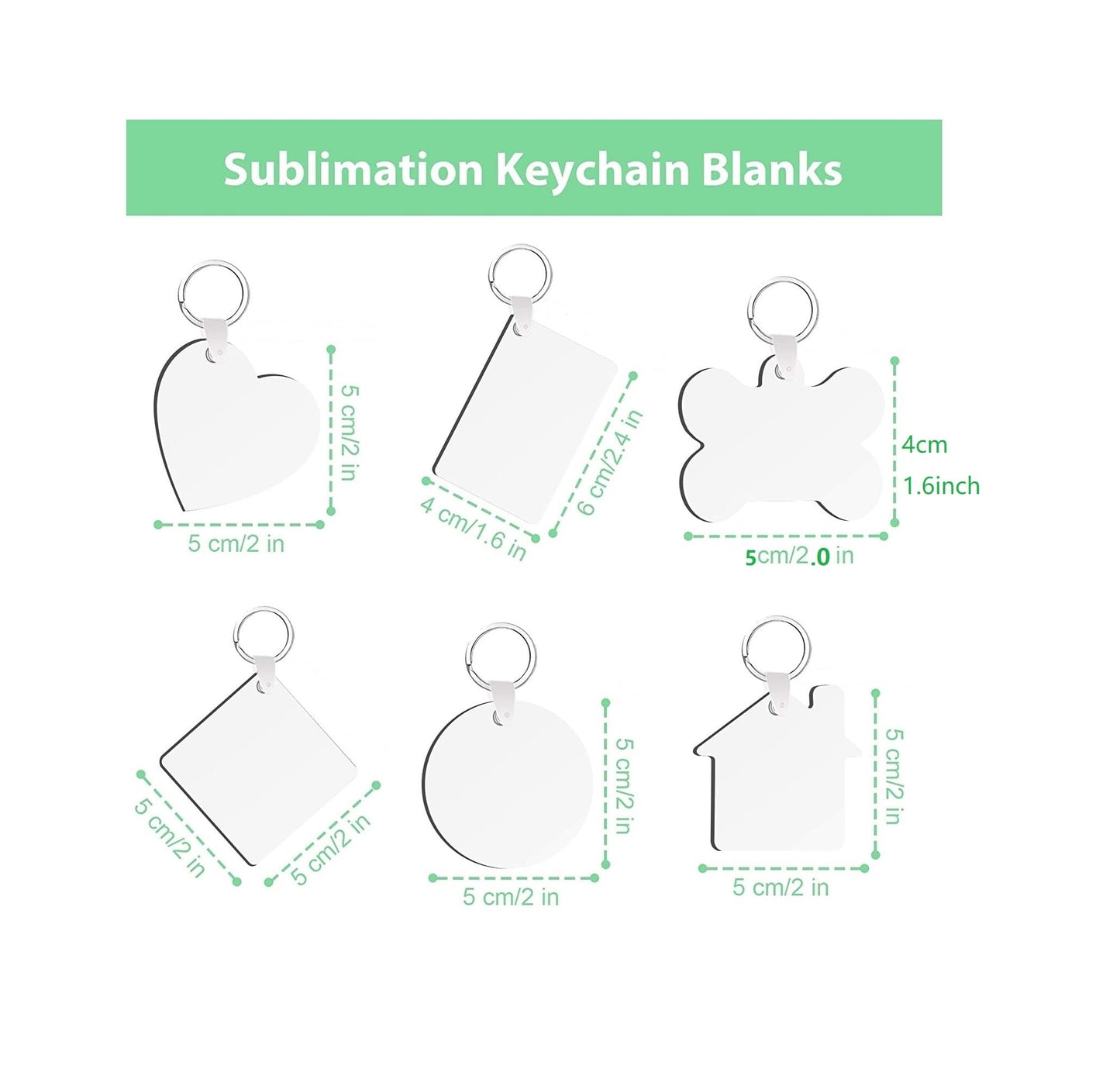 120Pcs Sublimation Double Side Blanks Keychain Bulk, MDF Wood 6 Shape Sublimation Blank Keychain with Keyrings, Unisex-Adult Double-Sided Printed for DIY Heat Transfer