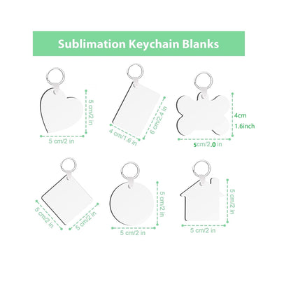 120Pcs Sublimation Double Side Blanks Keychain Bulk, MDF Wood 6 Shape Sublimation Blank Keychain with Keyrings, Unisex-Adult Double-Sided Printed for DIY Heat Transfer