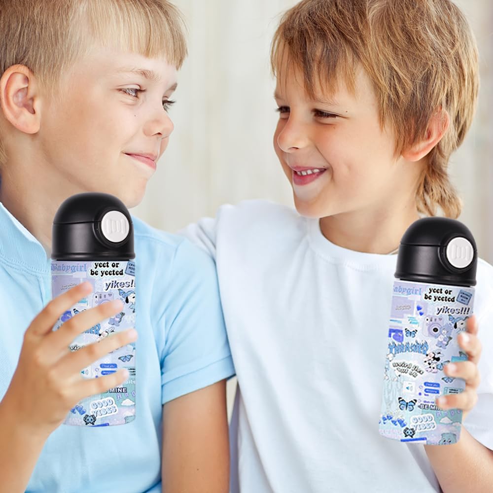 8 Pack Sublimation Kids Water Bottles Blanks 12 OZ Straight Skinny Kids Tumbler Sippy Up Cup with Pop Mixed Color Lid for Tumbler Heat Press Sublimation Oven Printing