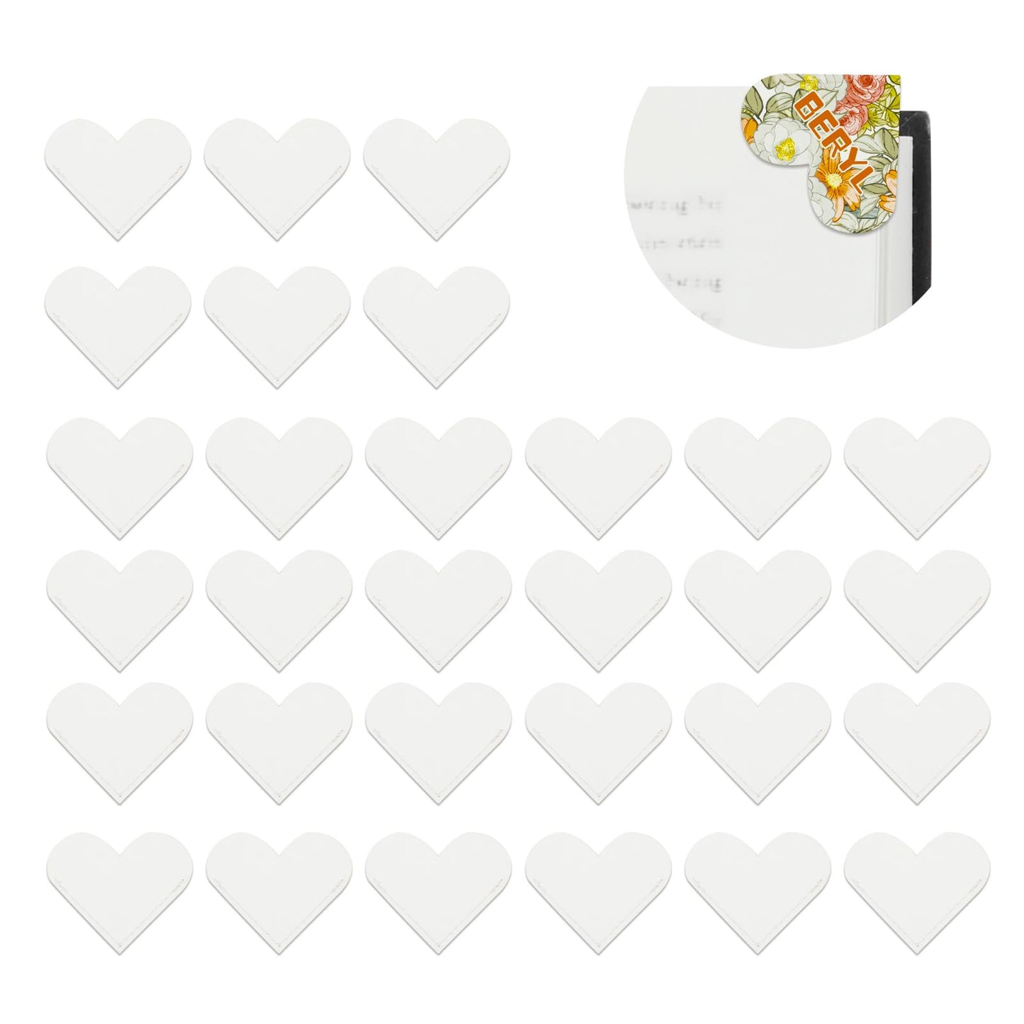 30pcs  Sublimation PU Leather Corner Bookmarkers 2" Heart-Shaped White Blanks for Reading Lover Personalized Reading Gifts