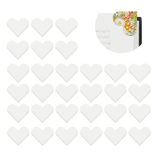 30pcs  Sublimation PU Leather Corner Bookmarkers 2" Heart-Shaped White Blanks for Reading Lover Personalized Reading Gifts