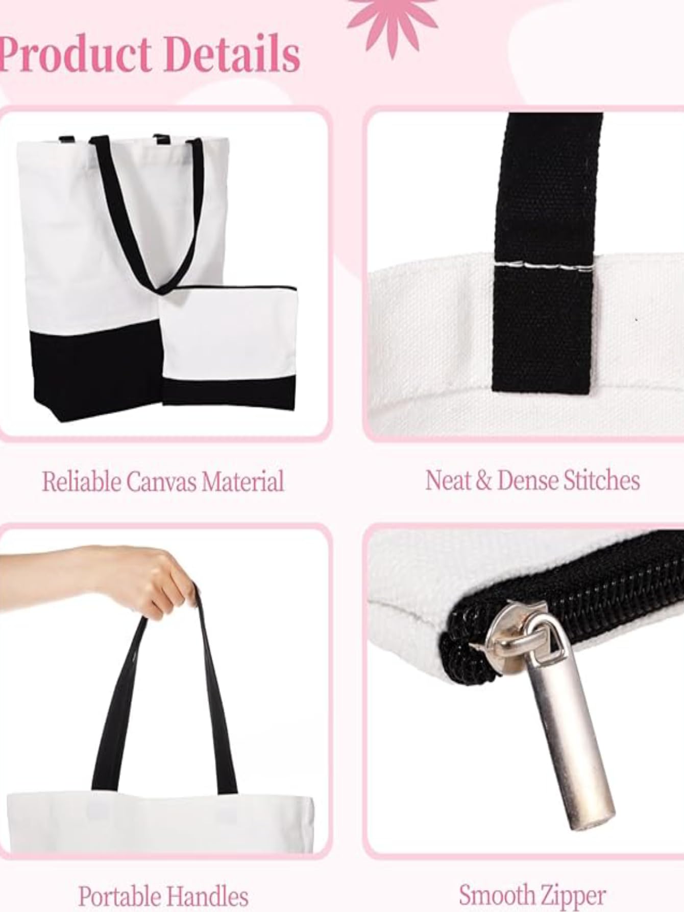 SCCFMM 10 Pack Sublimation Blank DIY Large Cotton Polyester Tote Bag + Cosmetic Bag, Reusable Grocery Shopping Fashionable Two-Tone Cloth Bags Makeup Bag for Heat Transfer Print