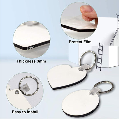 120Pcs Sublimation Double Side Blanks Keychain Bulk, MDF Wood 6 Shape Sublimation Blank Keychain with Keyrings, Unisex-Adult Double-Sided Printed for DIY Heat Transfer