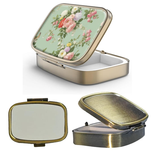 20pcs Sublimation Blank Bronze Pill Box Metal Square 2 Compartment Medicine Pill Case,Portable Pocket or Purse Pill Box for DIY Heat Transfer Print