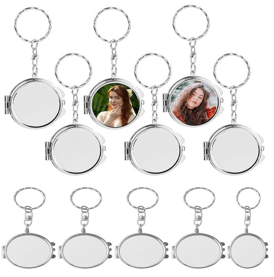 20 Pack Sublimation Blanks Pocket Mirror with Keychains DIY Heat Transfer Compact Travel Folding Mirrors for Makeup Gift Round Silver