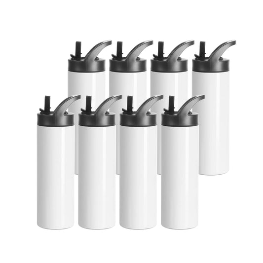 8 Pack Sublimation Tumblers Blanks Cups Bulk White 20 OZ Skinny Straight Sports Water Bottles Mugs with Portable Sippy Up Lid with Straw,for Tumbler Heat Press